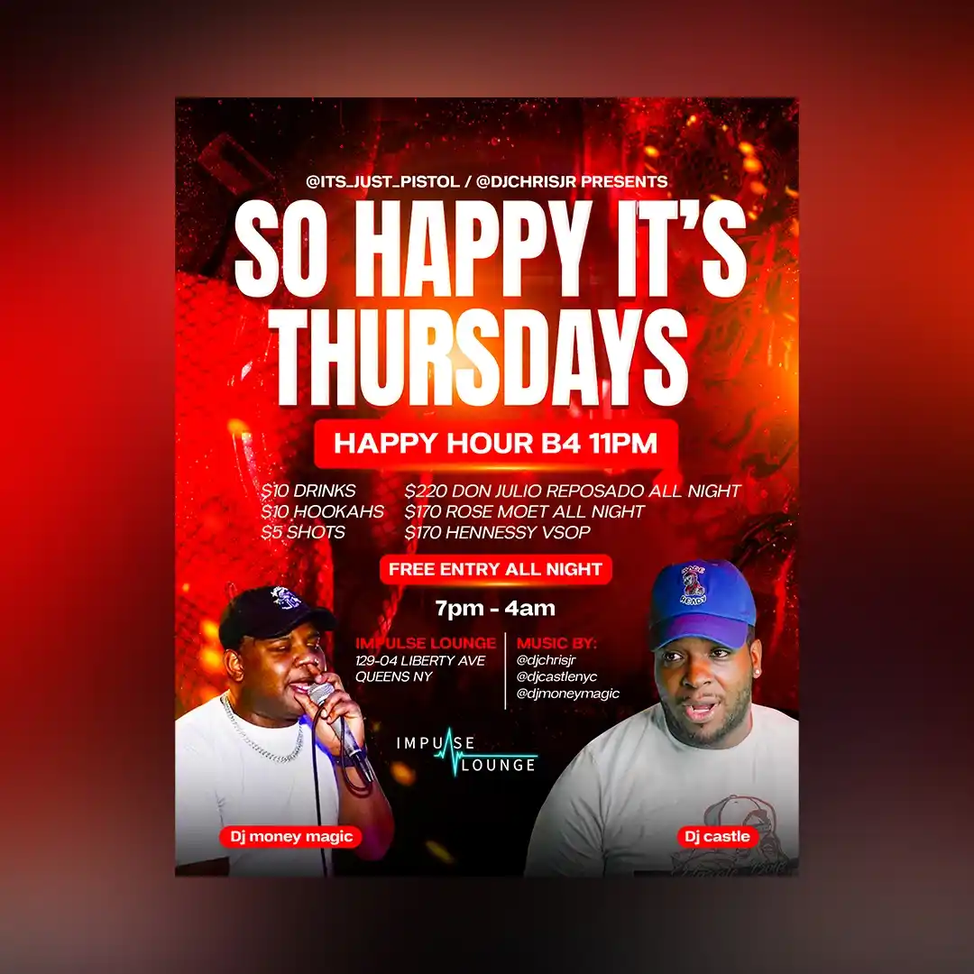 Club Party Flyer Design, Nightlife Event, Lounge Party, Happy Hour, DJ Music Poster